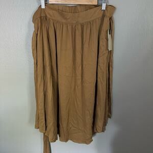 NWT BLUE EARTH Brown Midi Tie Waist Skirt Size Large Casual comfort everyday
